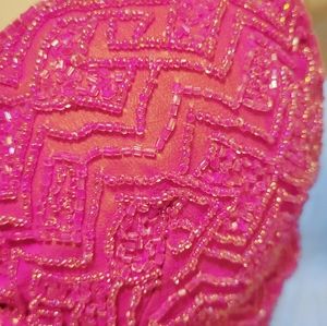 Pink Pure Silk Beaded Party Dress XS